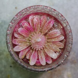 Candle Jar with Pink  Daisy Flower